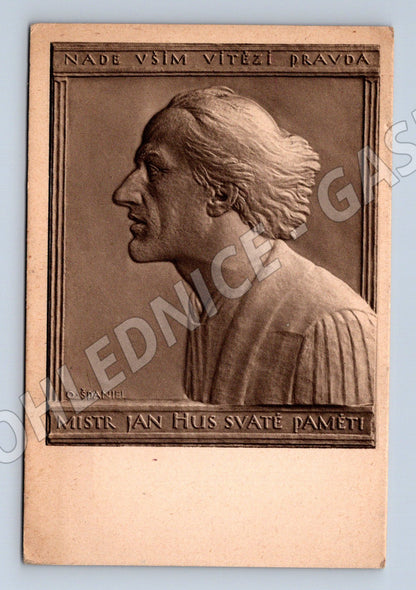 Postcard Master Jan Hus commemorative relief Osek (M9400)