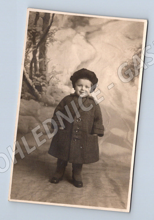 Pohlednice dítě zimní motiv Rydl Votice 1935 (M9515)