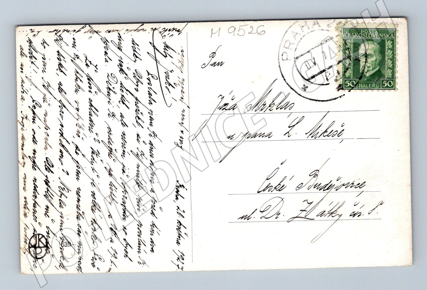 Postcard Czech landscape, used 1927 (M9526)
