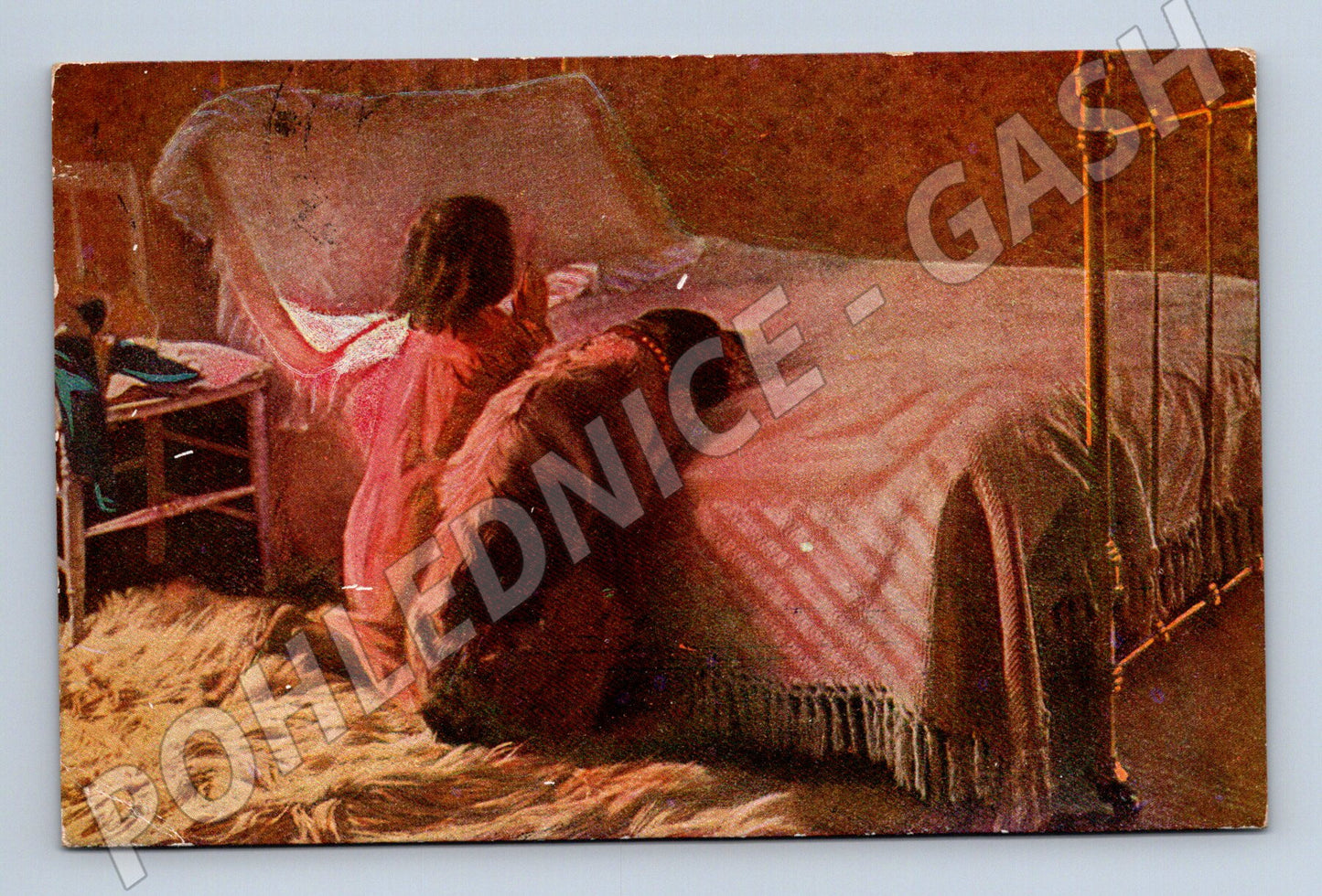 Postcard girl with dog by the bed 1923 (M9534)