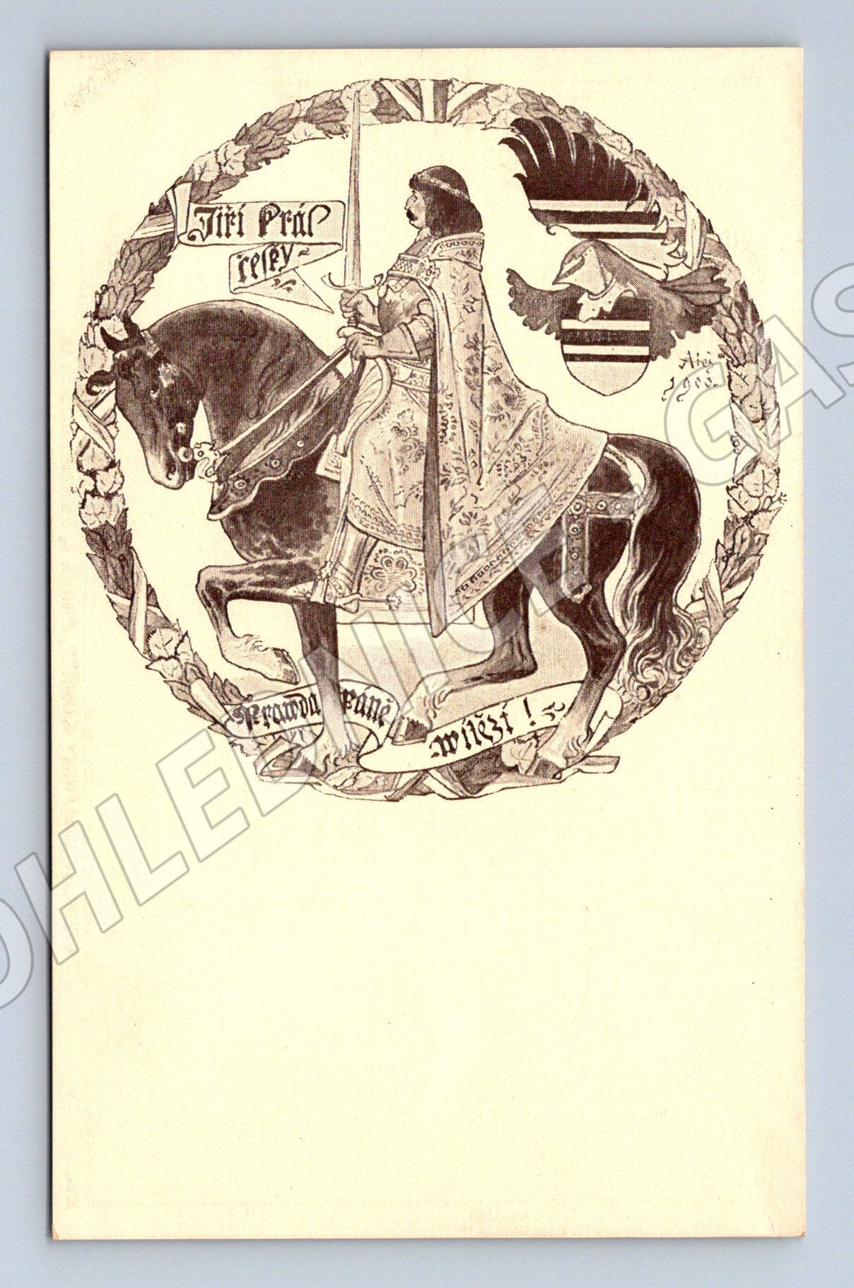 Postcard George King of Bohemia M Aleš 1900 (M9546)