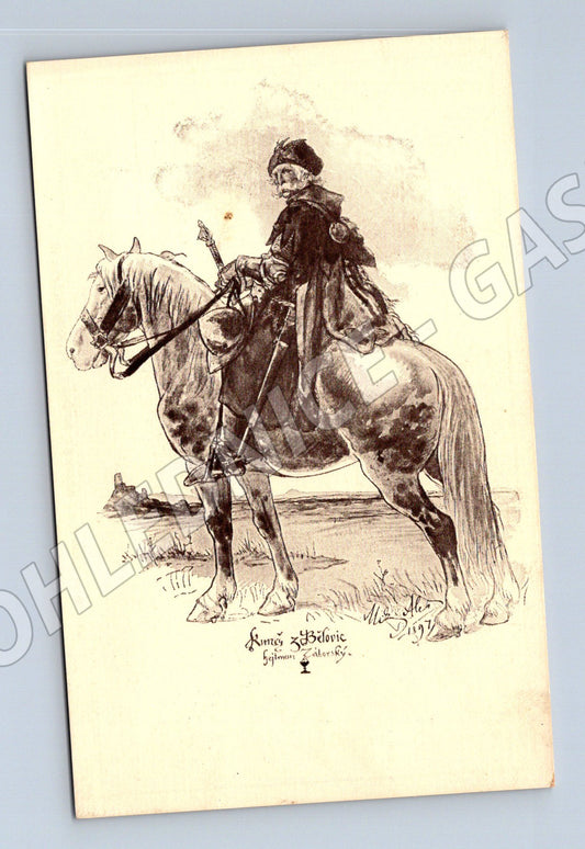 Postcard Kuneš from Bělovice, horseman Aleš (M9549)