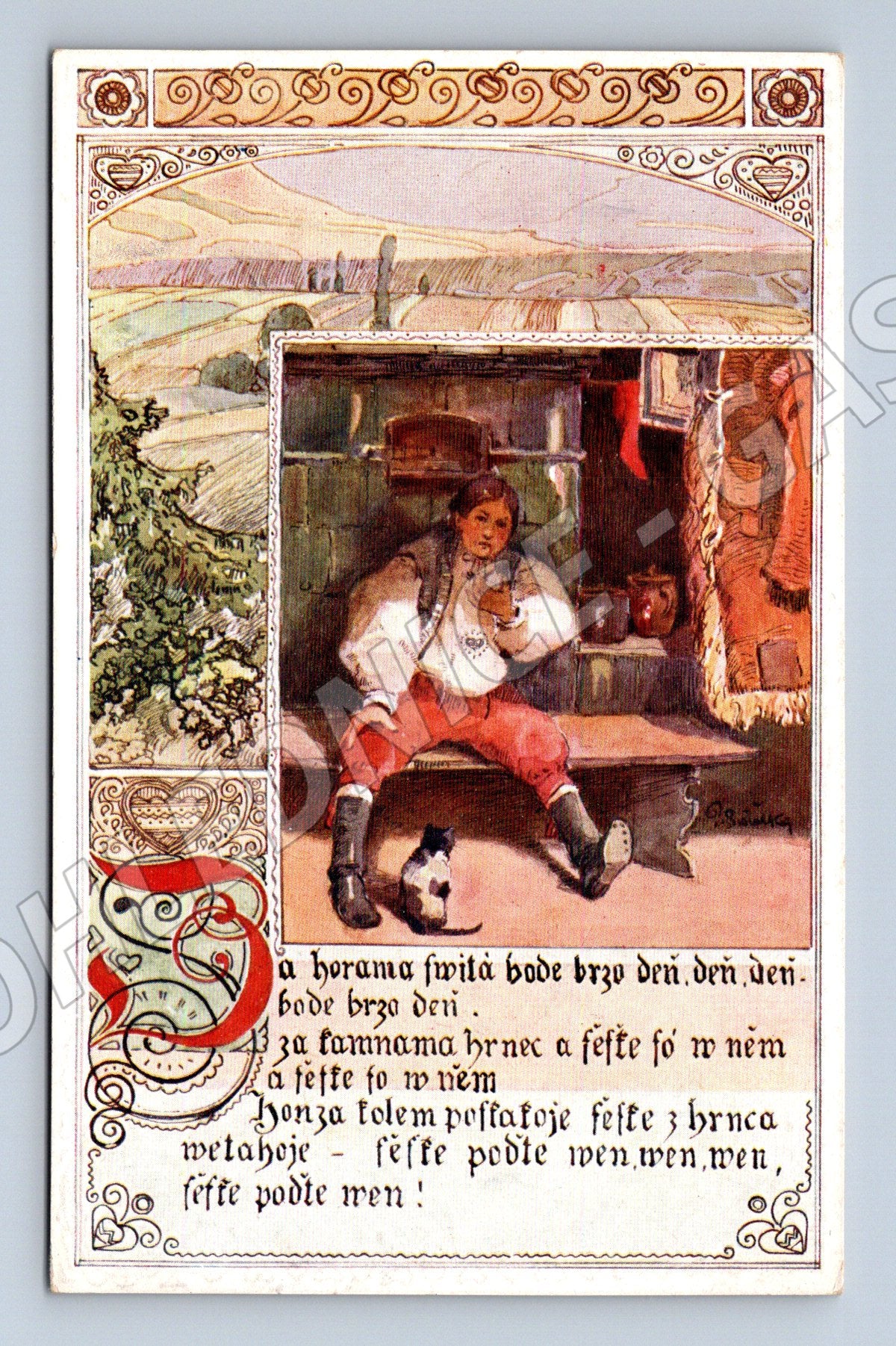 Postcard rural motif Art Nouveau whistle (M9578)