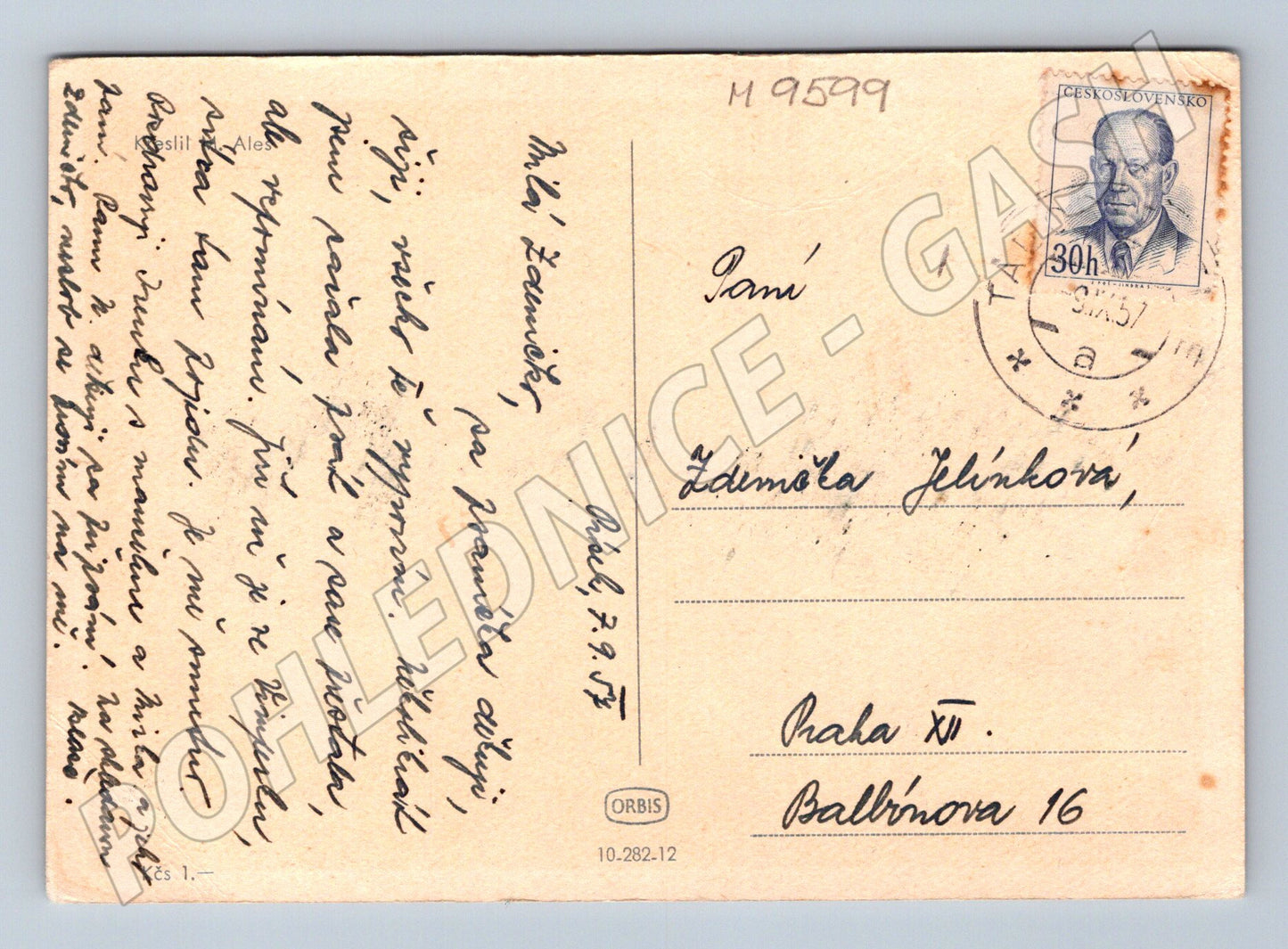 Pohlednice měsíc a dítě kreslená 1951 (M9599)