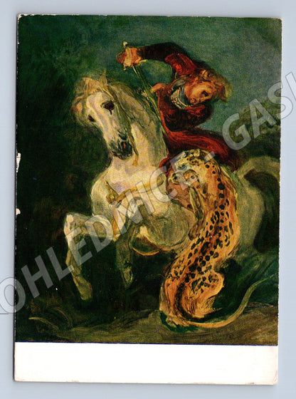 Pohlednice Delacroix Zápas s levhartem (M9602)