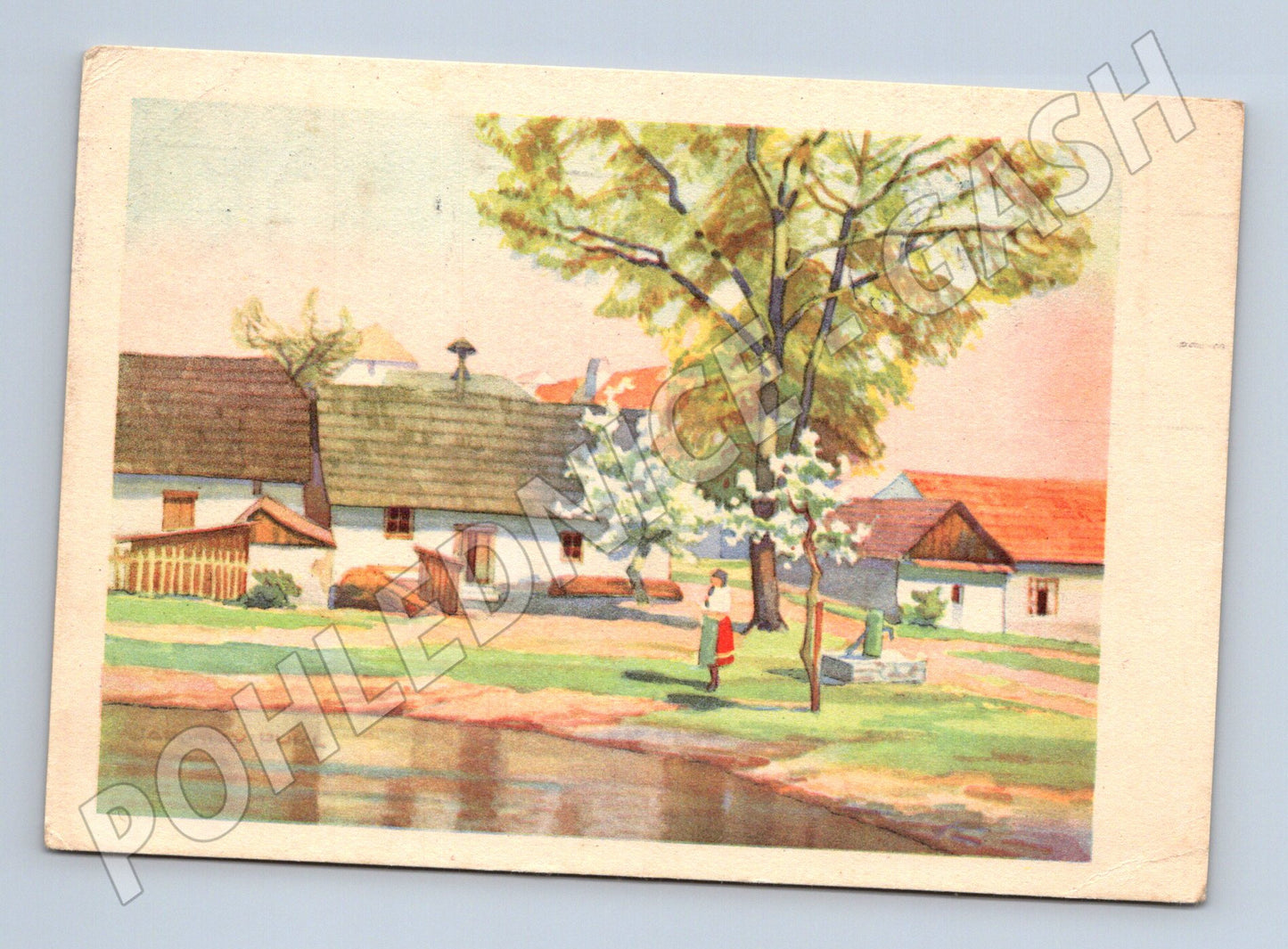Postcard Czech village colored 1944 (M9607)