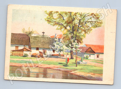 Postcard Czech village colored 1944 (M9607)
