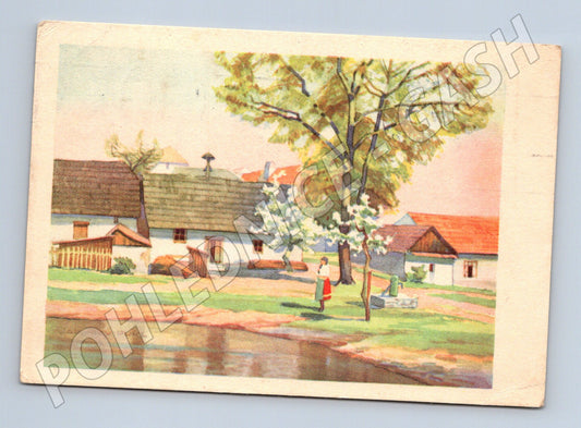 Postcard Czech village colored 1944 (M9607)