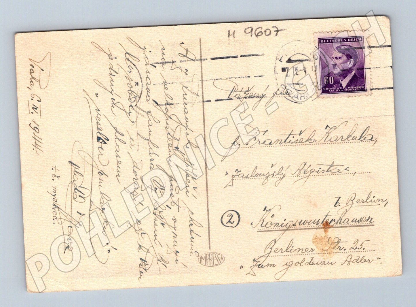 Postcard Czech village colored 1944 (M9607)