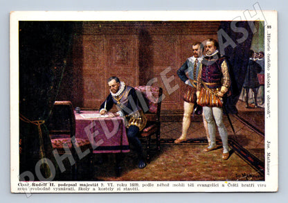 Pohlednice Rudolf II. podepisuje majestát 1609 (M9610)