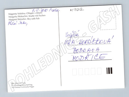 Postcard boy with fish Voloshin (M9612)