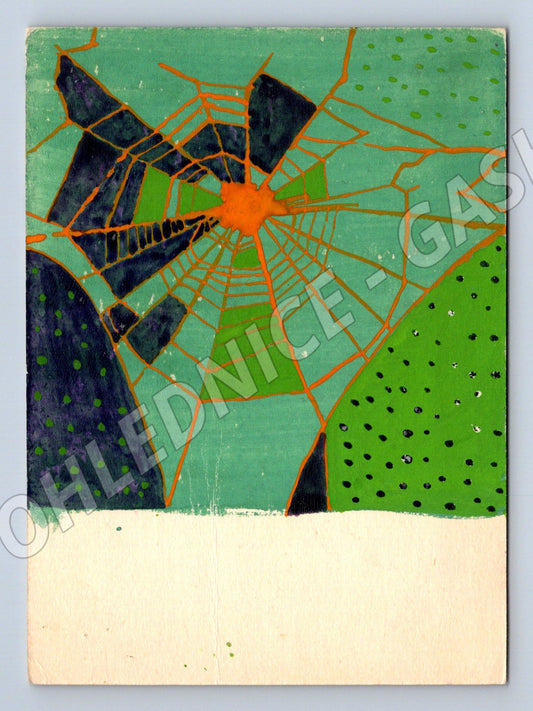 Hand-painted card Jiří Sopko exhibition 1970 (M9626)