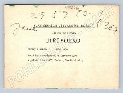Hand-painted card Jiří Sopko exhibition 1970 (M9626)