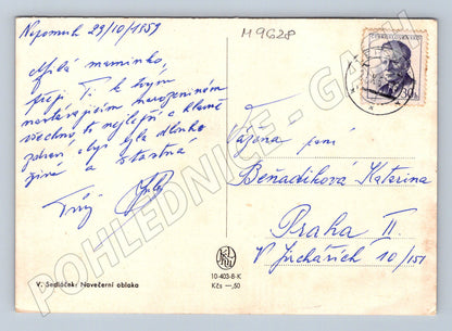 Pohlednice Sedláček Navečerní oblaka 1957 (M9628)
