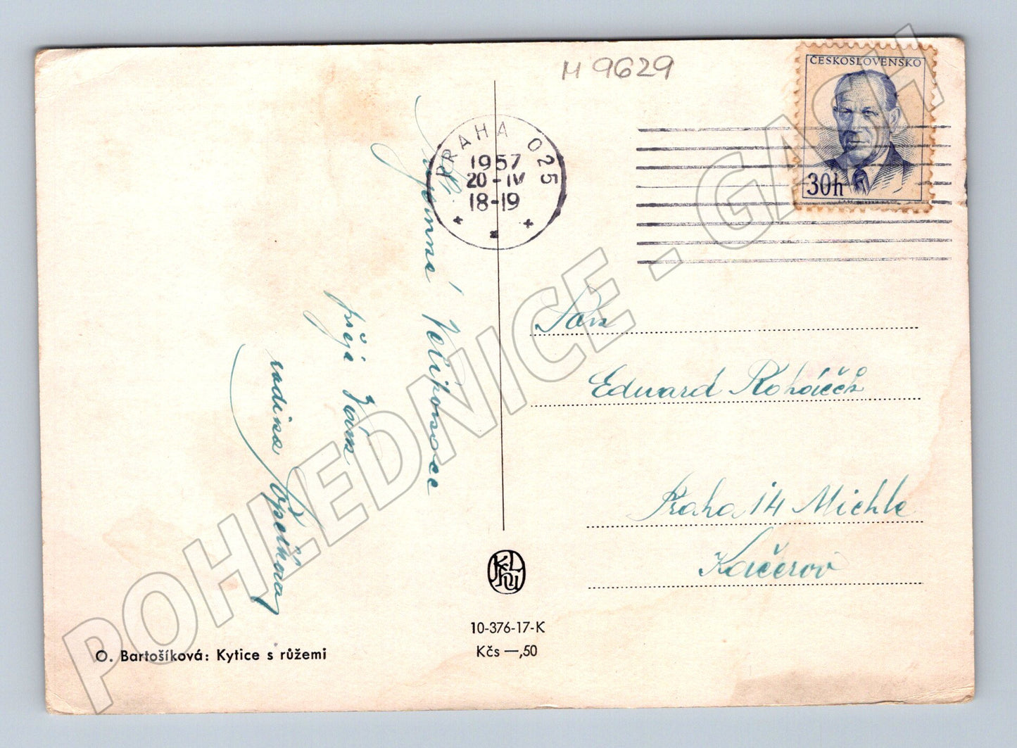 Postcard bouquet with roses Bartošíková 1951 (M9629)