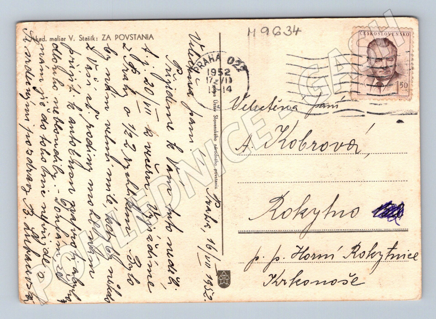 Postcard Stašík Za povstania 1952 Slovakia (M9634)