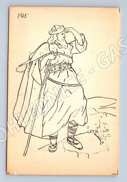 Postcard woman in folk costume drawing (M9636)