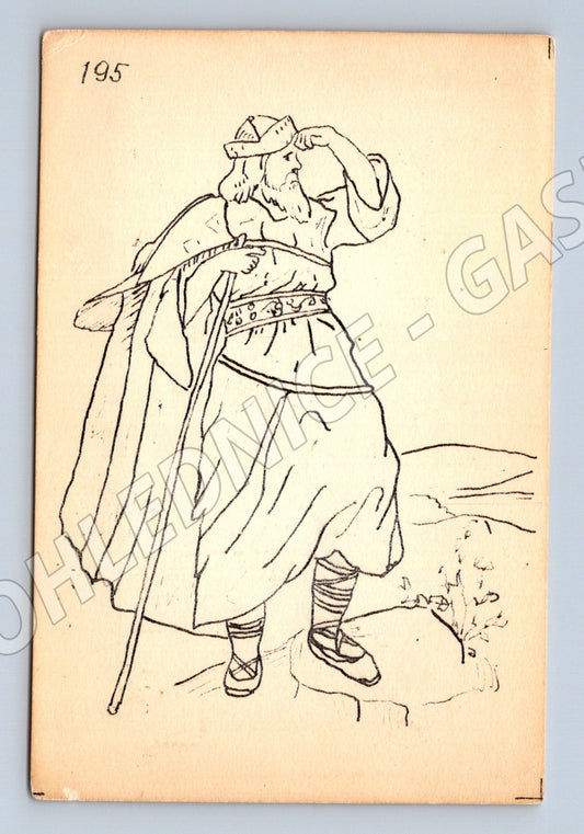 Postcard woman in folk costume drawing (M9636)