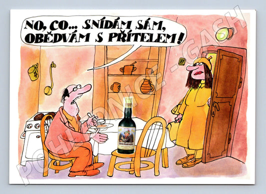 Postcard Old hunter having breakfast alone (M9644)