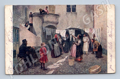 Postcard Neighborhood yard, Bartoněk folk costumes, feldpost (M9668)