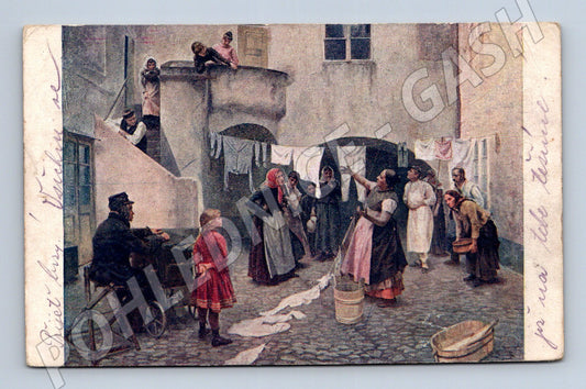Postcard Neighborhood yard, Bartoněk folk costumes, feldpost (M9668)