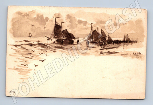Postcard of a ship at sea A. Heide (M9675)