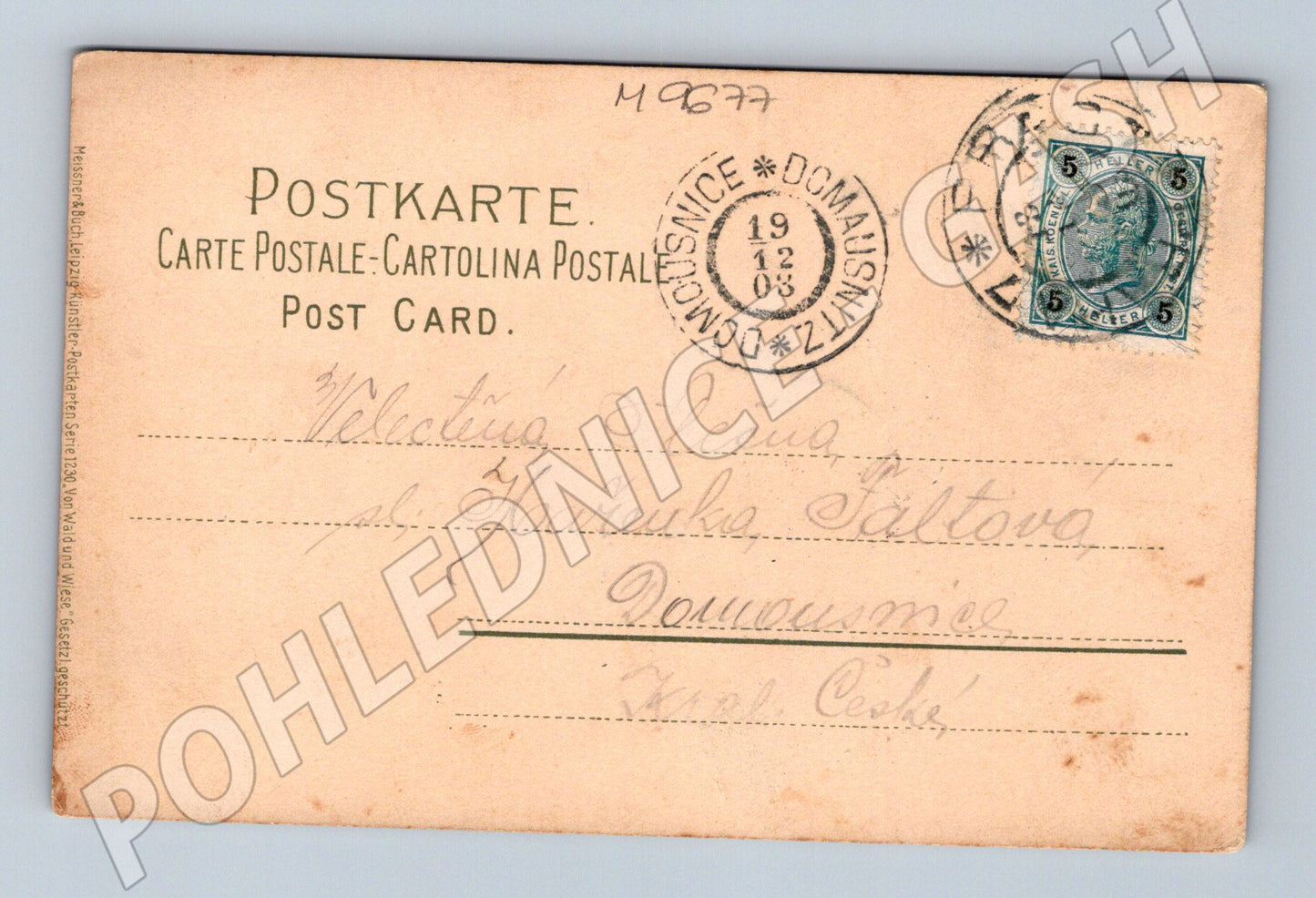 Pohlednice vesnice u řeky 1905 Čechy (M9677)
