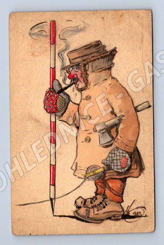 Pohlednice humorná 1908 ručně malovaná? (M9683)