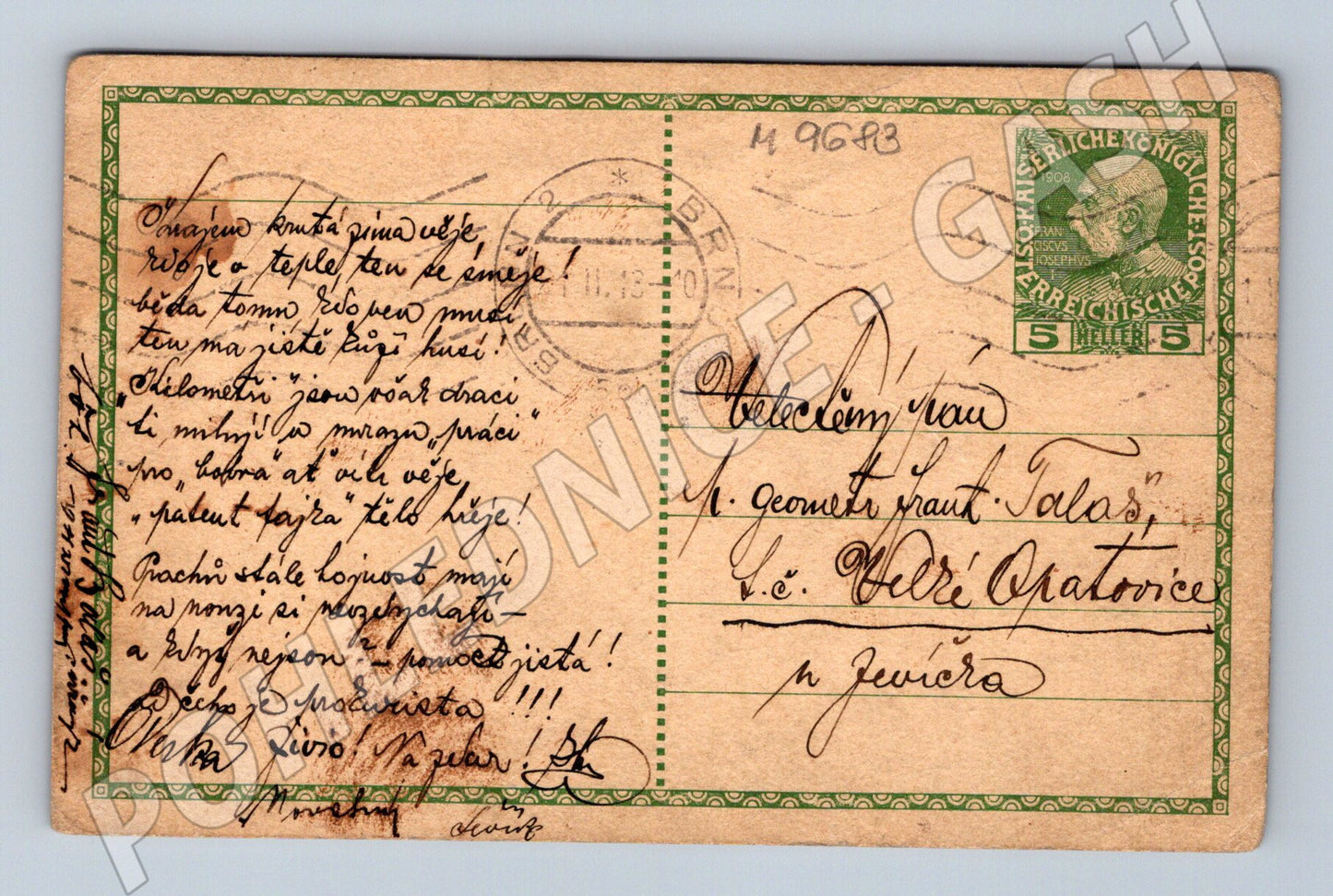 Pohlednice humorná 1908 ručně malovaná? (M9683)