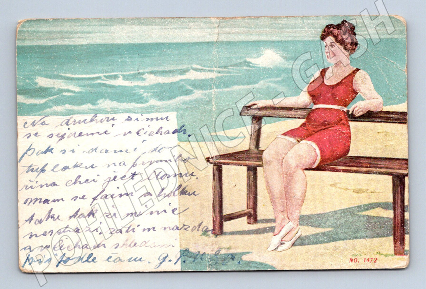 Pohlednice žena na pláži 1911 (M9686)