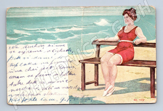 Pohlednice žena na pláži 1911 (M9686)
