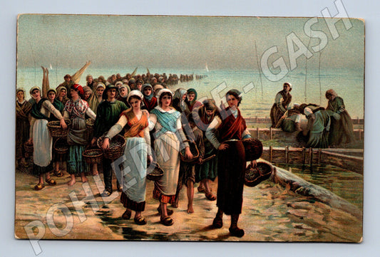 Pohlednice Feyen-Perrin ženy s košíky Francie (M9744)