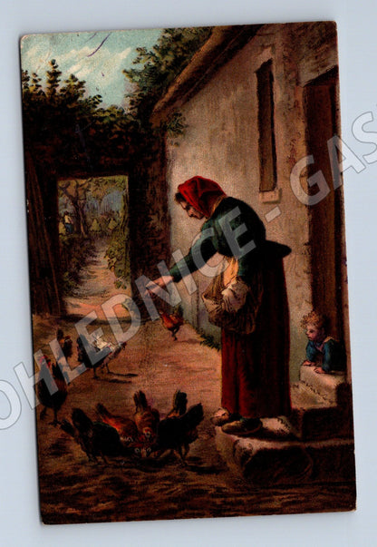 Postcard Millet feeding hens countryside (M9773)