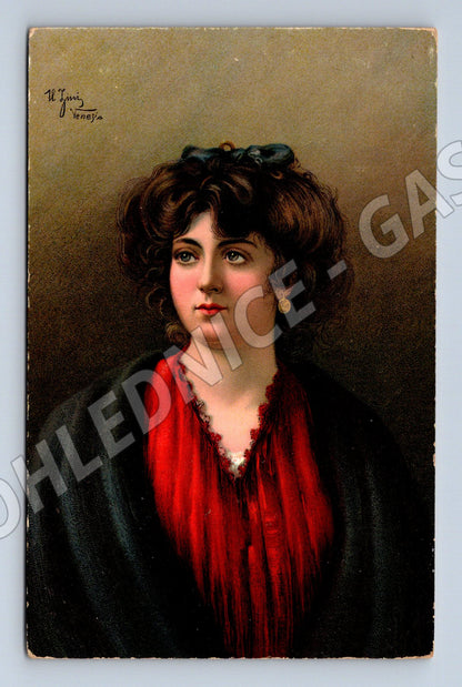 Postcard portrait of a young woman painting (M9778)