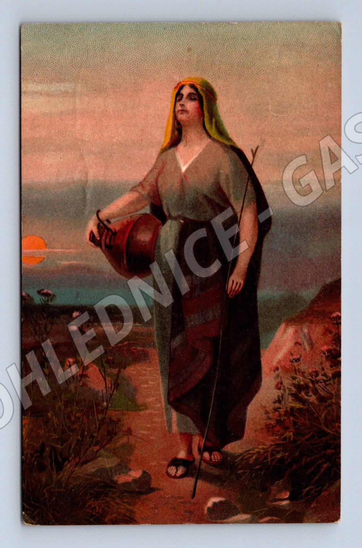 Postcard woman with a jug by the water (M9780)