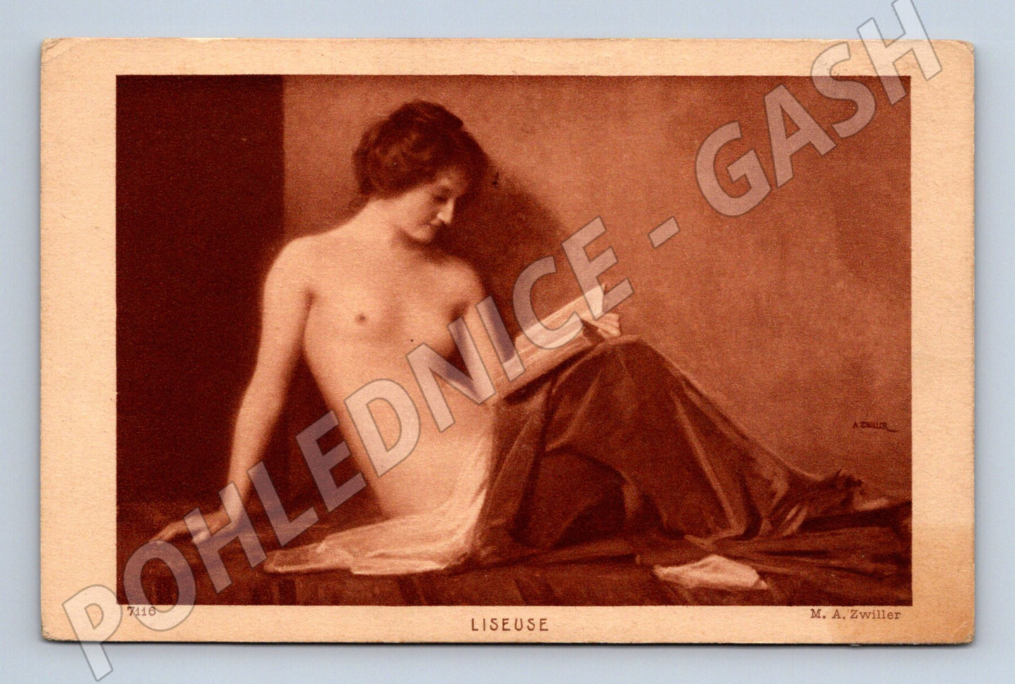 Postcard Liseuse nude MA Zwiller vintage (M9817)