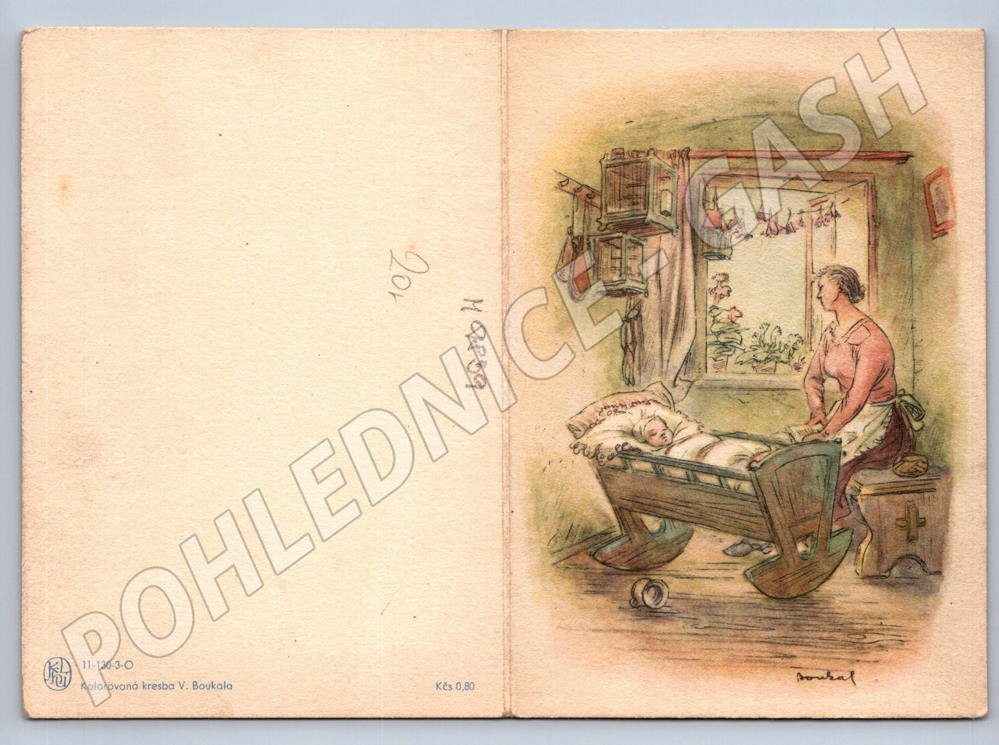 Postcard Boukal rural interior cradle (M9839)
