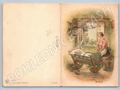 Postcard Boukal rural interior cradle (M9839)