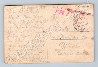 Painted postcard 1914 ladies AUTO FELDPOST 407 (M9848)