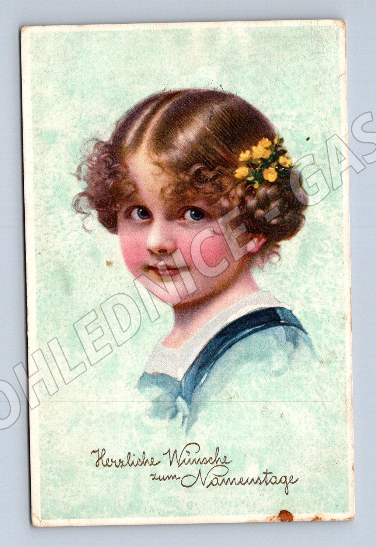 Postcard portrait of a girl, congratulations on the holiday (M9849)