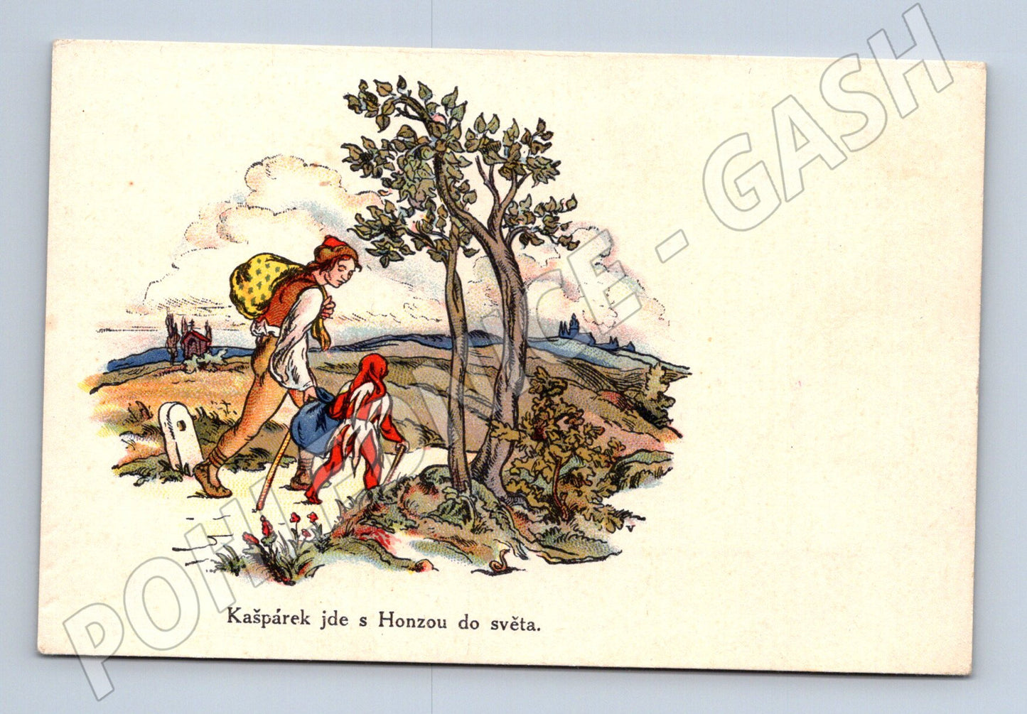 Postcard Kašpárek and Honza into the world (M9851)