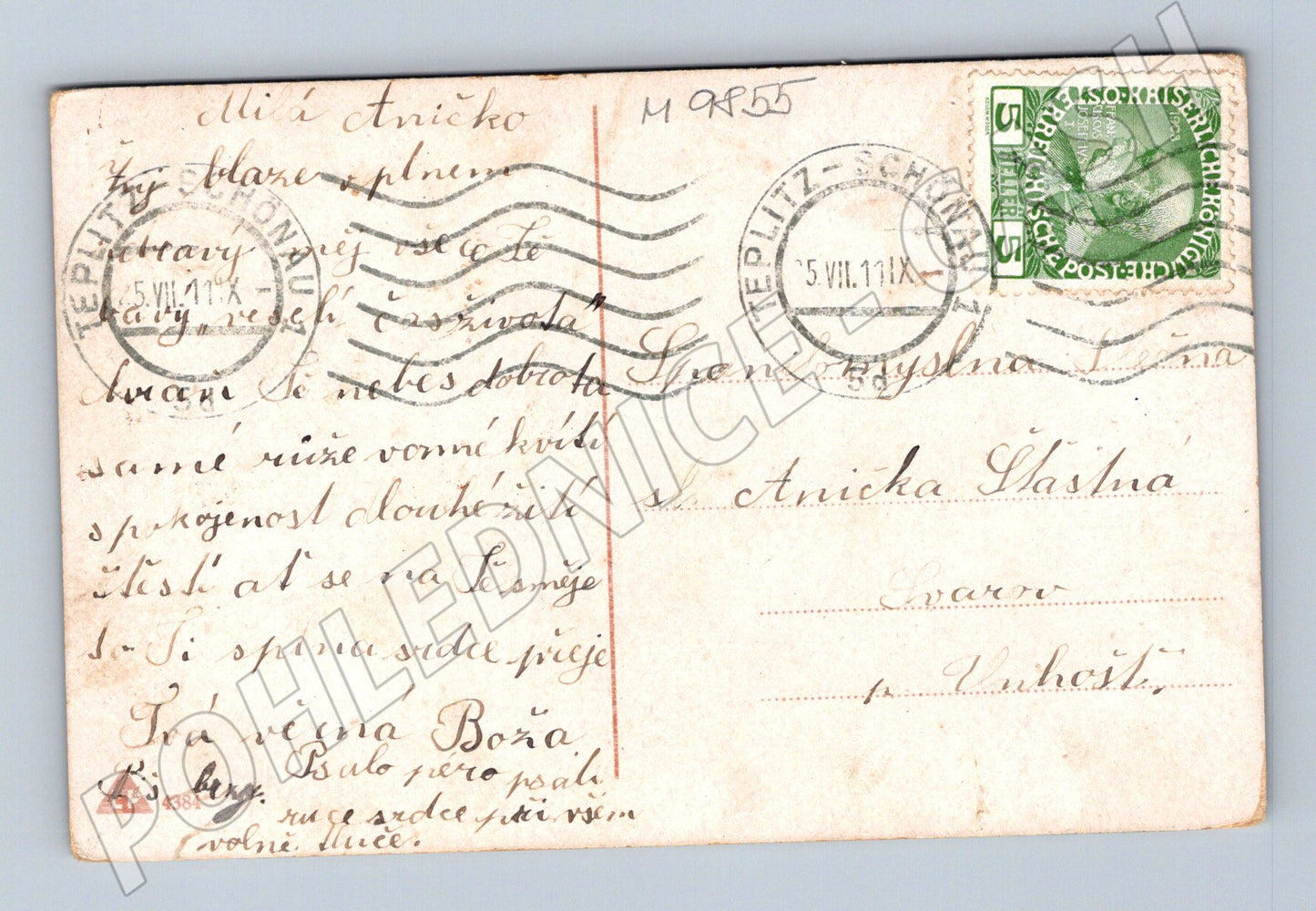 Postcard cheerful scene Bohemia 1911 color (M9855)