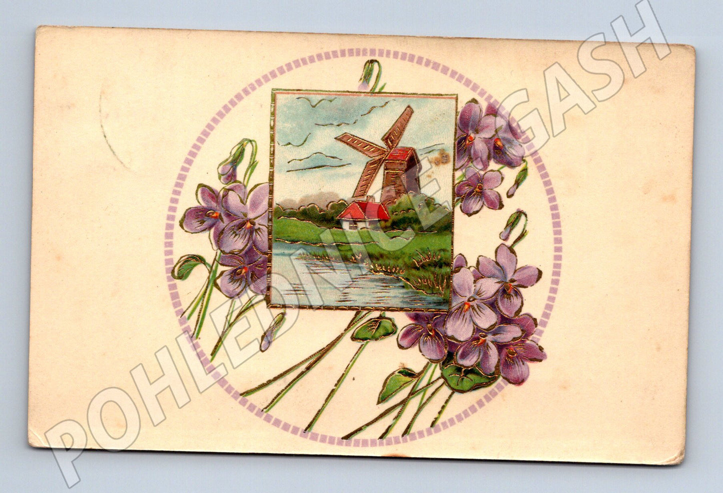 Postcard windmill flowers Austria-Hungary (M9863)