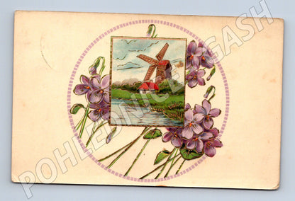 Postcard windmill flowers Austria-Hungary (M9863)