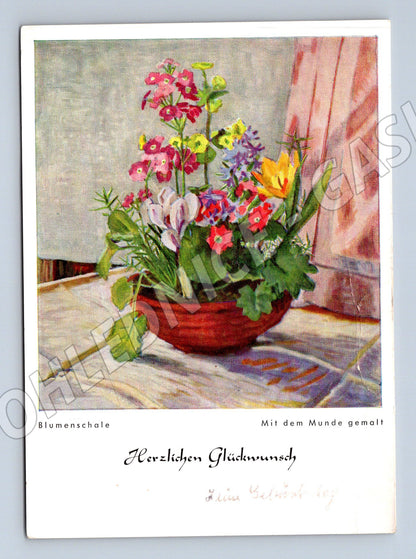 Painted postcard Blumenschale flower bowl (M9879)