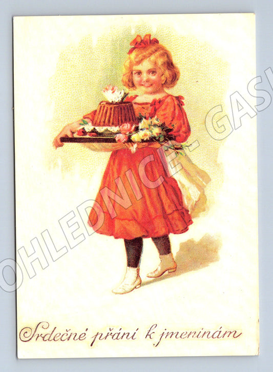 Pohlednice přání k jmeninám dívka 1920 (M9896)