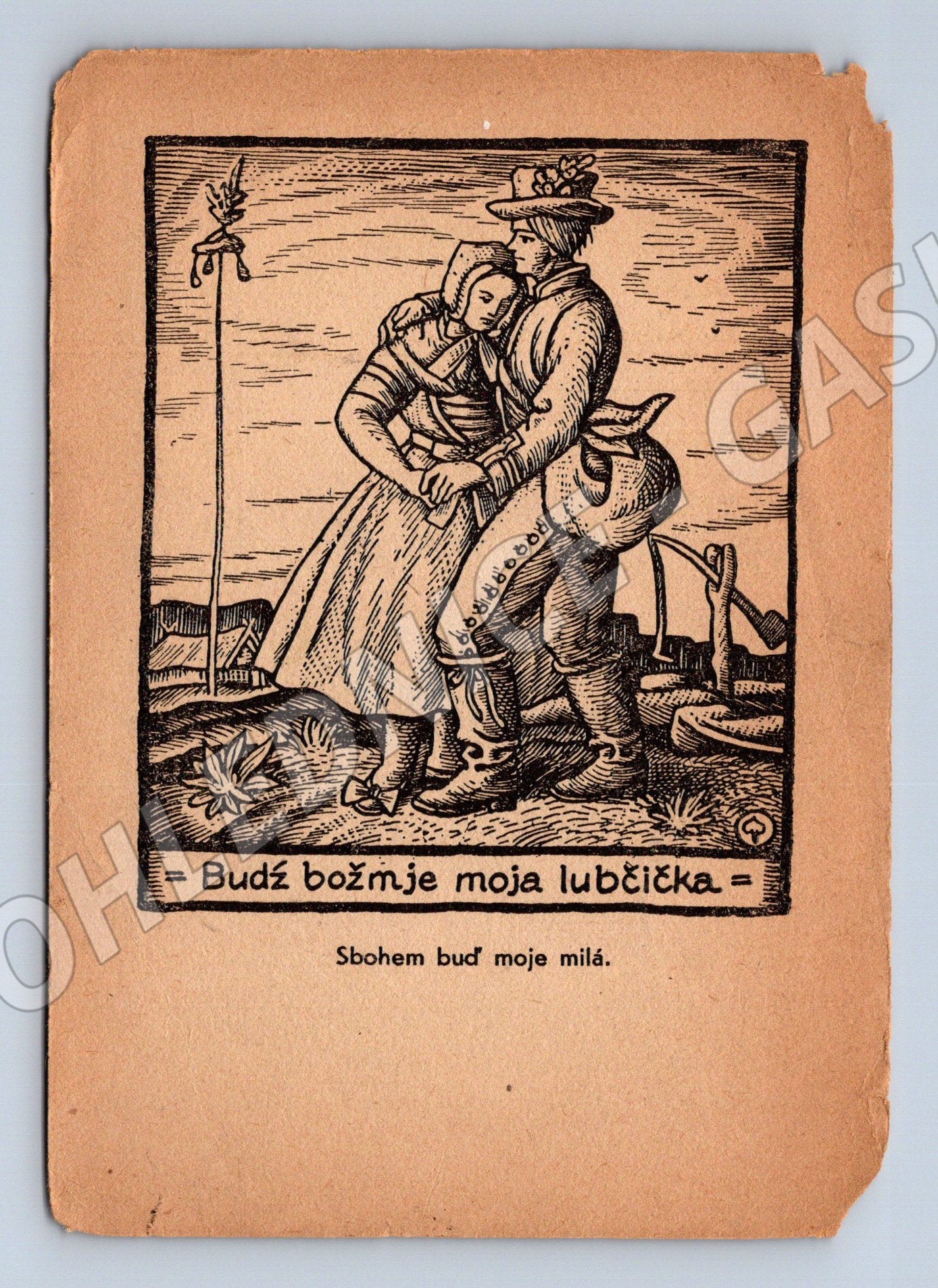 Ethnographic postcard of lovers' farewell (M9903)