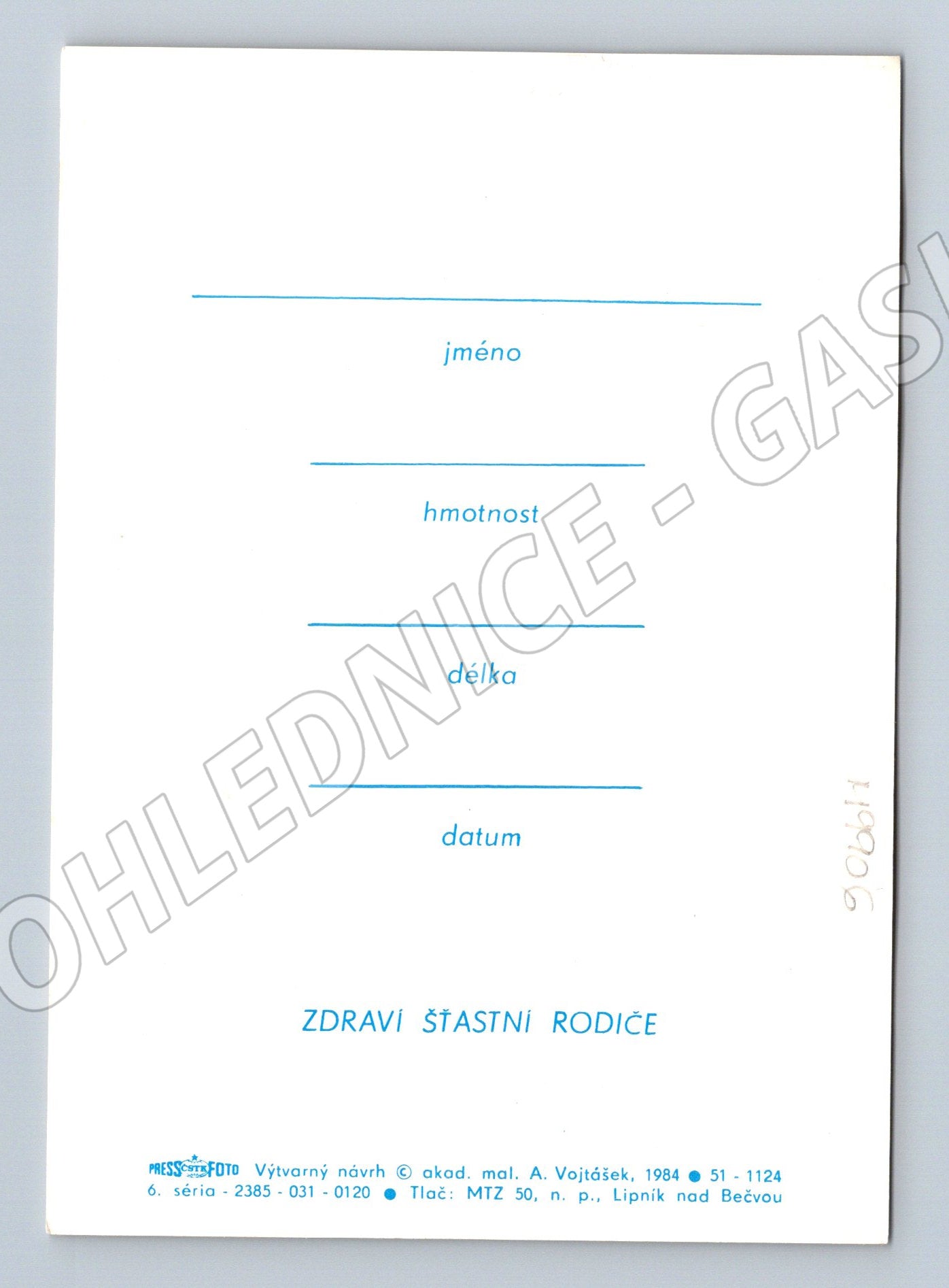 Baby Birth Announcement Postcard 1984 (M9906)