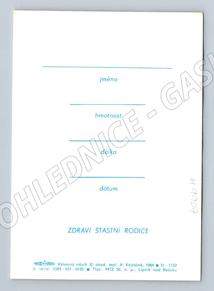 Pohlednice oznámení narození dítěte A Vojášek (M9909)