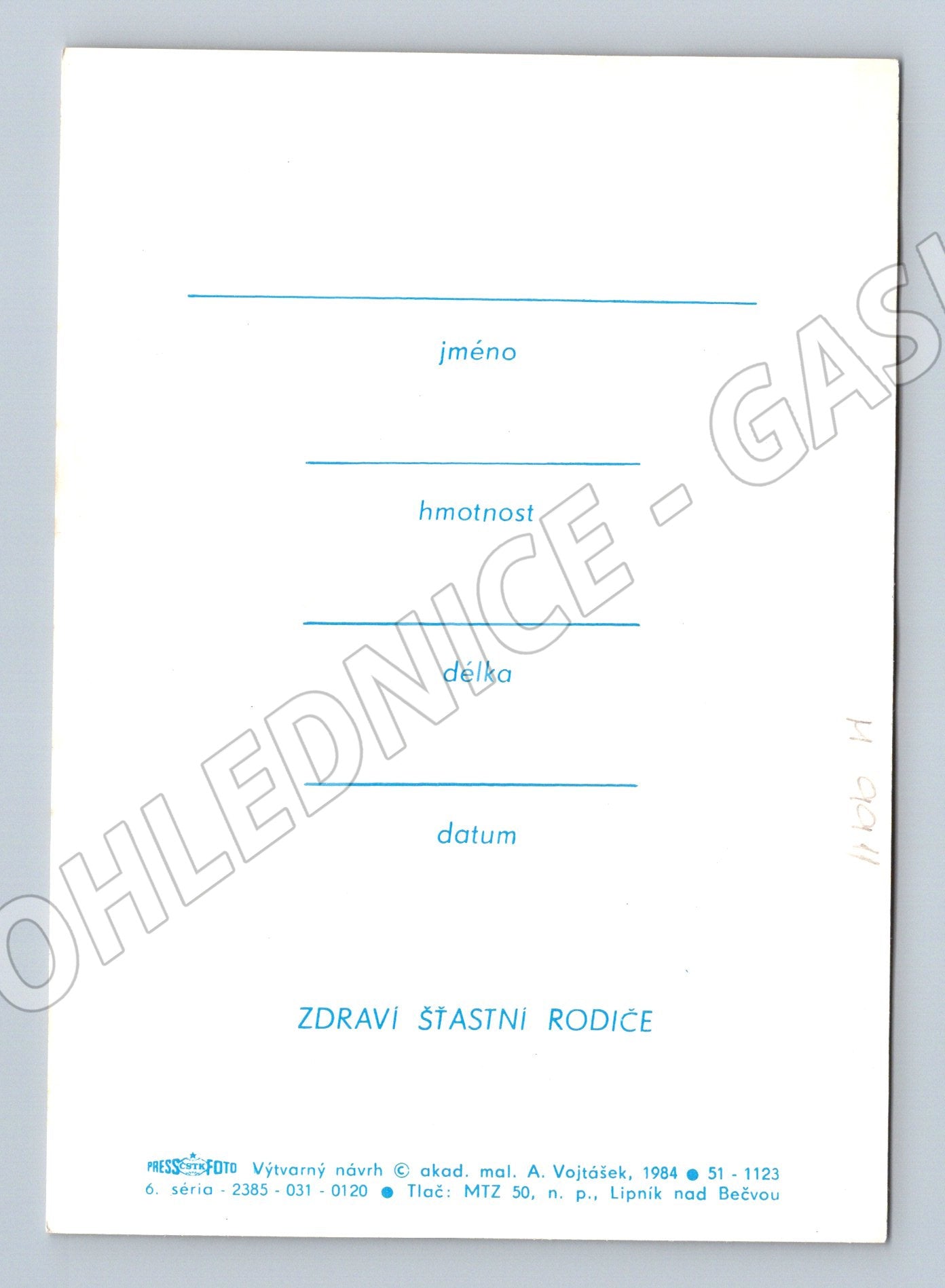 Postcard for the birth of a child 1984 A Vojtášek (M9911)